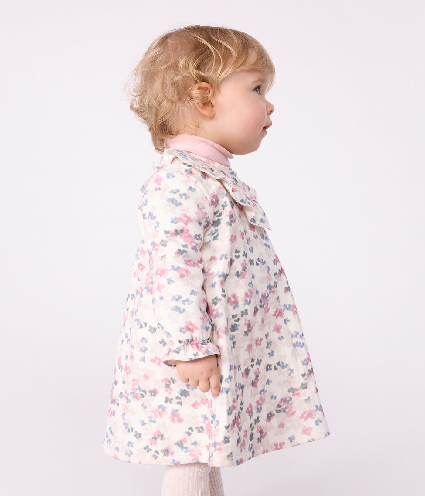 BABIES' LONG SLEEVED FLORAL-PRINT COTTON DRESS