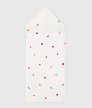 NEWBORN BABY UNISEX COTTON TERRY BATH CAPE WITH EMBROIDERED HEARTS