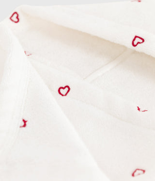 NEWBORN BABY UNISEX COTTON TERRY BATH CAPE WITH EMBROIDERED HEARTS