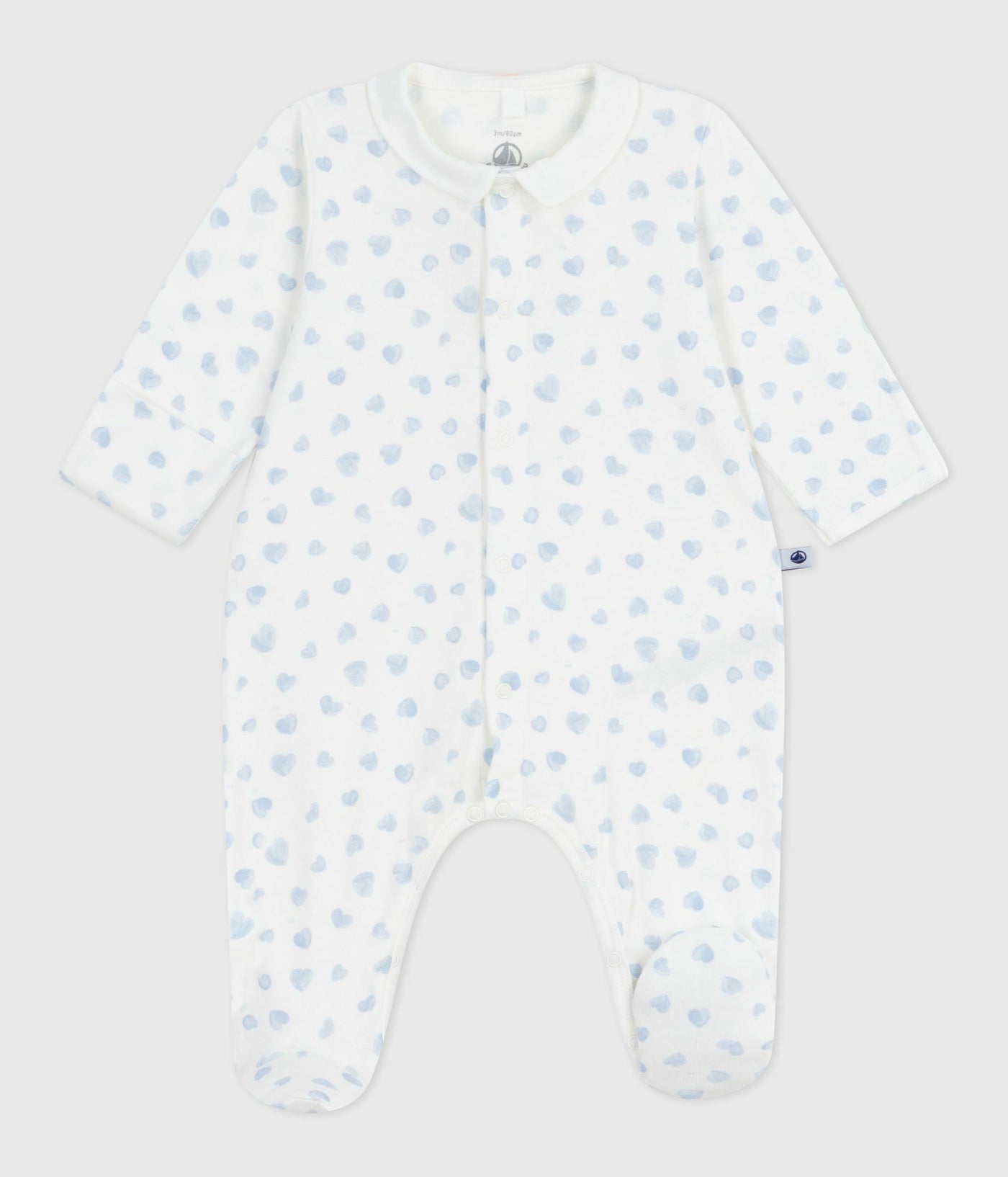 BABIES' HEART-PRINT COTTON PYJAMA SUIT WITH A COLLAR