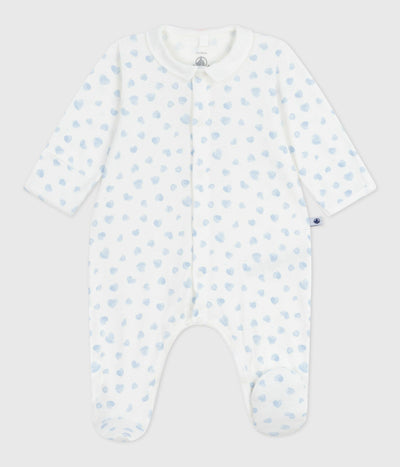 BABIES' HEART-PRINT COTTON PYJAMA SUIT WITH A COLLAR