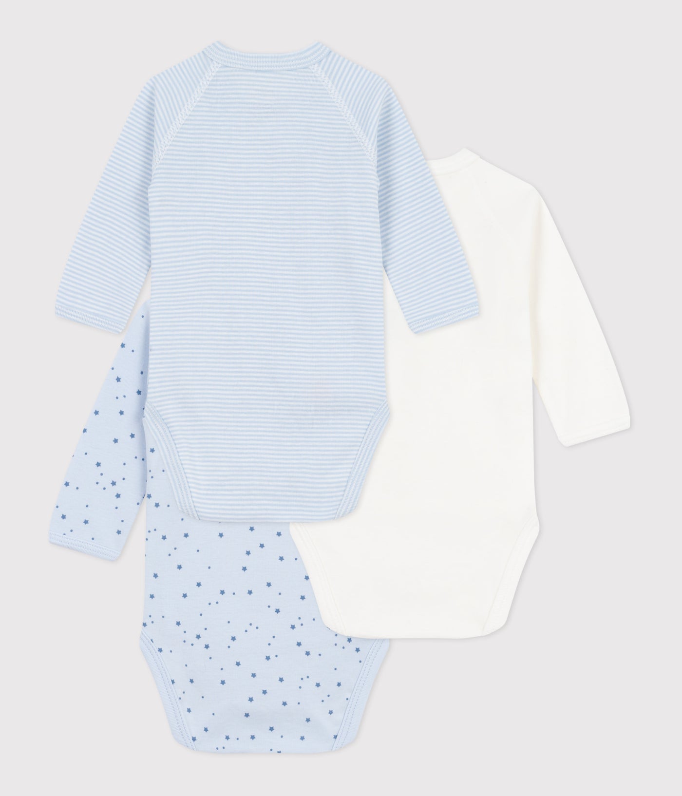PACK OF BABIES' LONG-SLEEVED PRINTED COTTON WRAPOVER BODIES