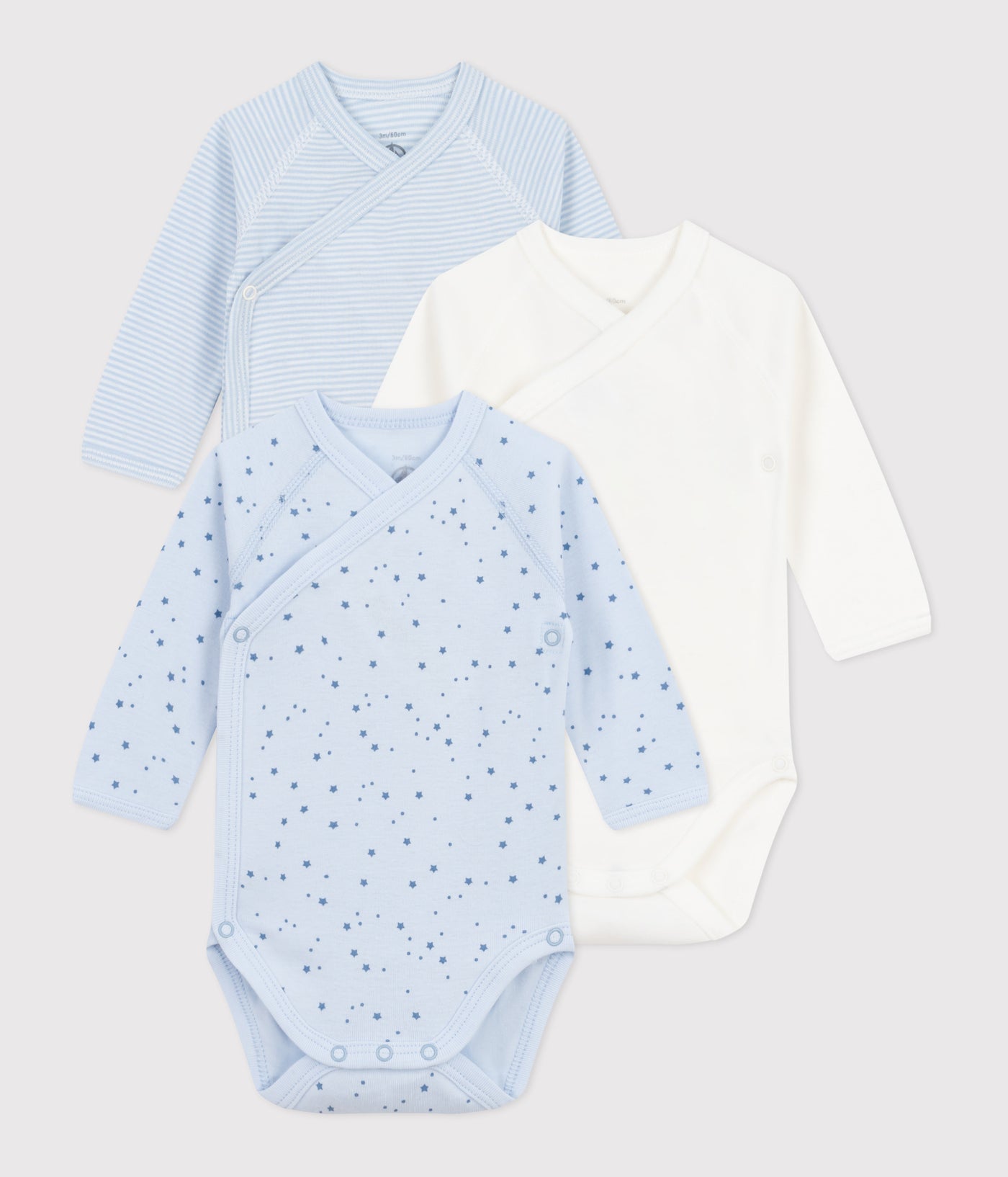 PACK OF BABIES' LONG-SLEEVED PRINTED COTTON WRAPOVER BODIES