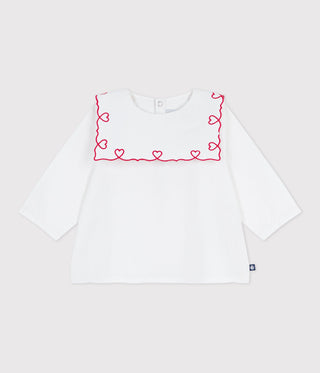 BABY GIRL'S COTTON POPLIN BLOUSE WITH EMBROIDERED HEARTS