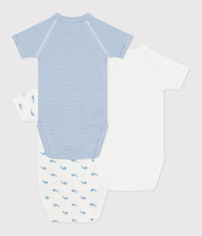 PACK OF BABIES' SHORT-SLEEVED PRINTED COTTON WRAPOVER BODIES