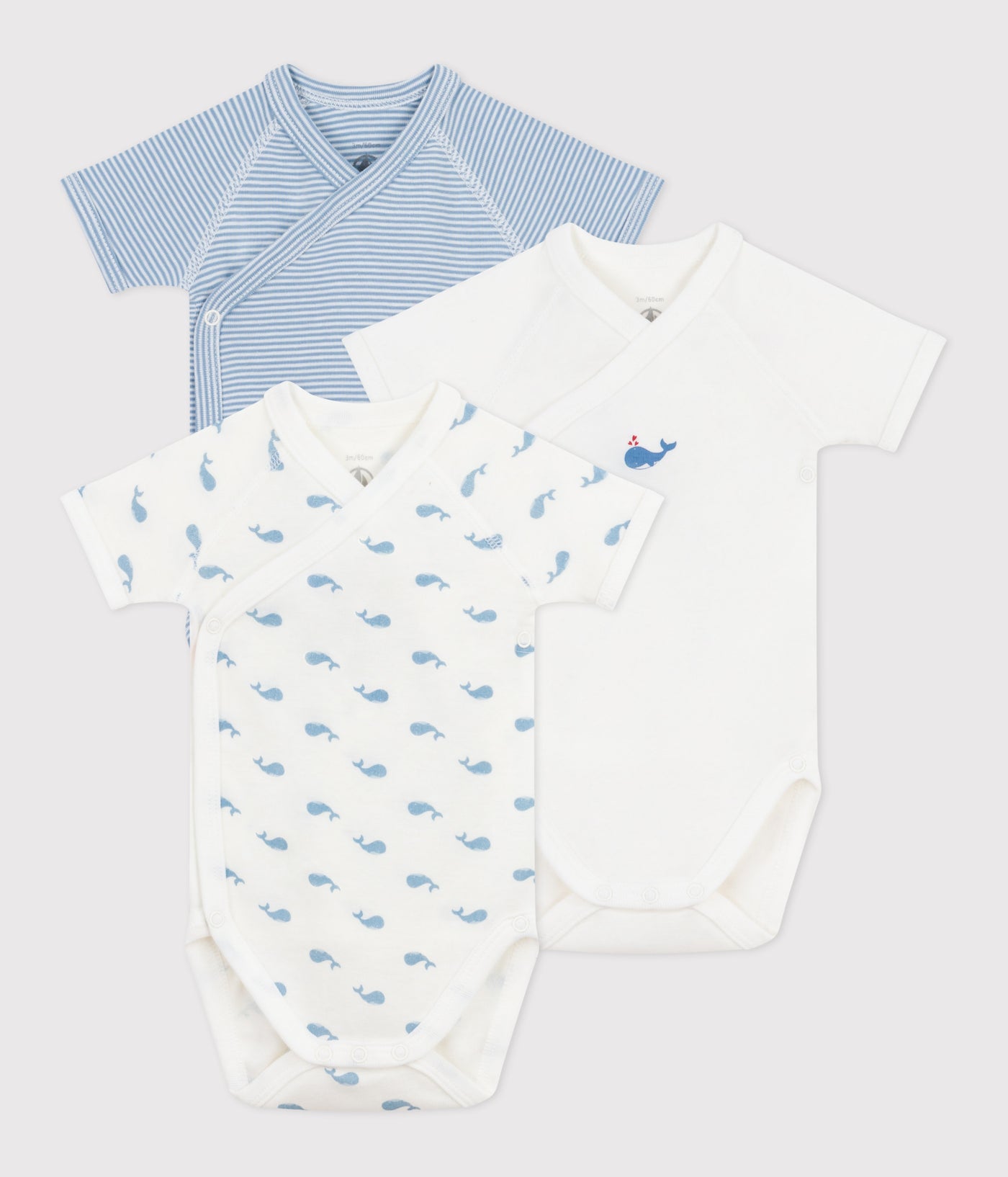 PACK OF BABIES' SHORT-SLEEVED PRINTED COTTON WRAPOVER BODIES