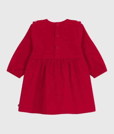 BABIES' LONG-SLEEVED PLAIN CORDUROY DRESS