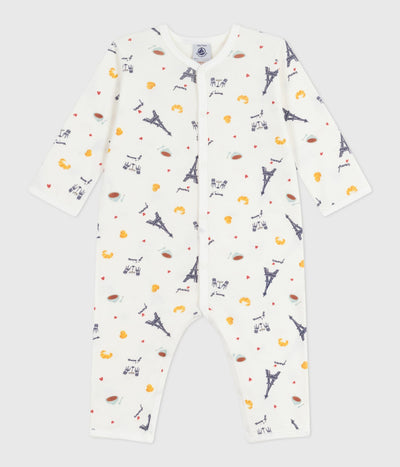 BABIES' PARIS-PRINT FOOTLESS COTTON PYJAMA SUIT
