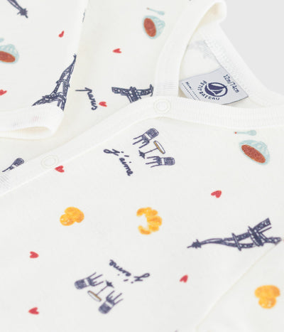 BABIES' PARIS-PRINT FOOTLESS COTTON PYJAMA SUIT