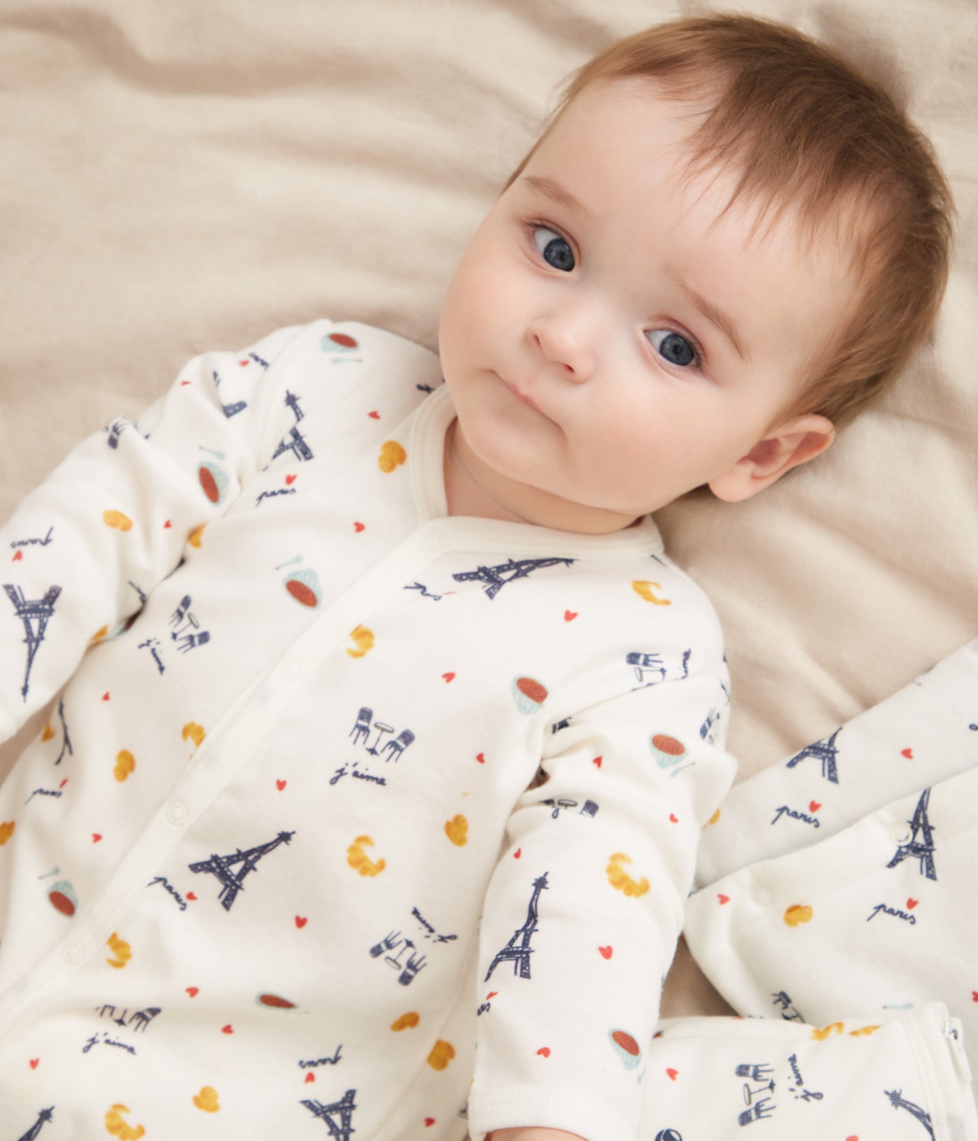 BABIES' PARIS-PRINT FOOTLESS COTTON PYJAMA SUIT