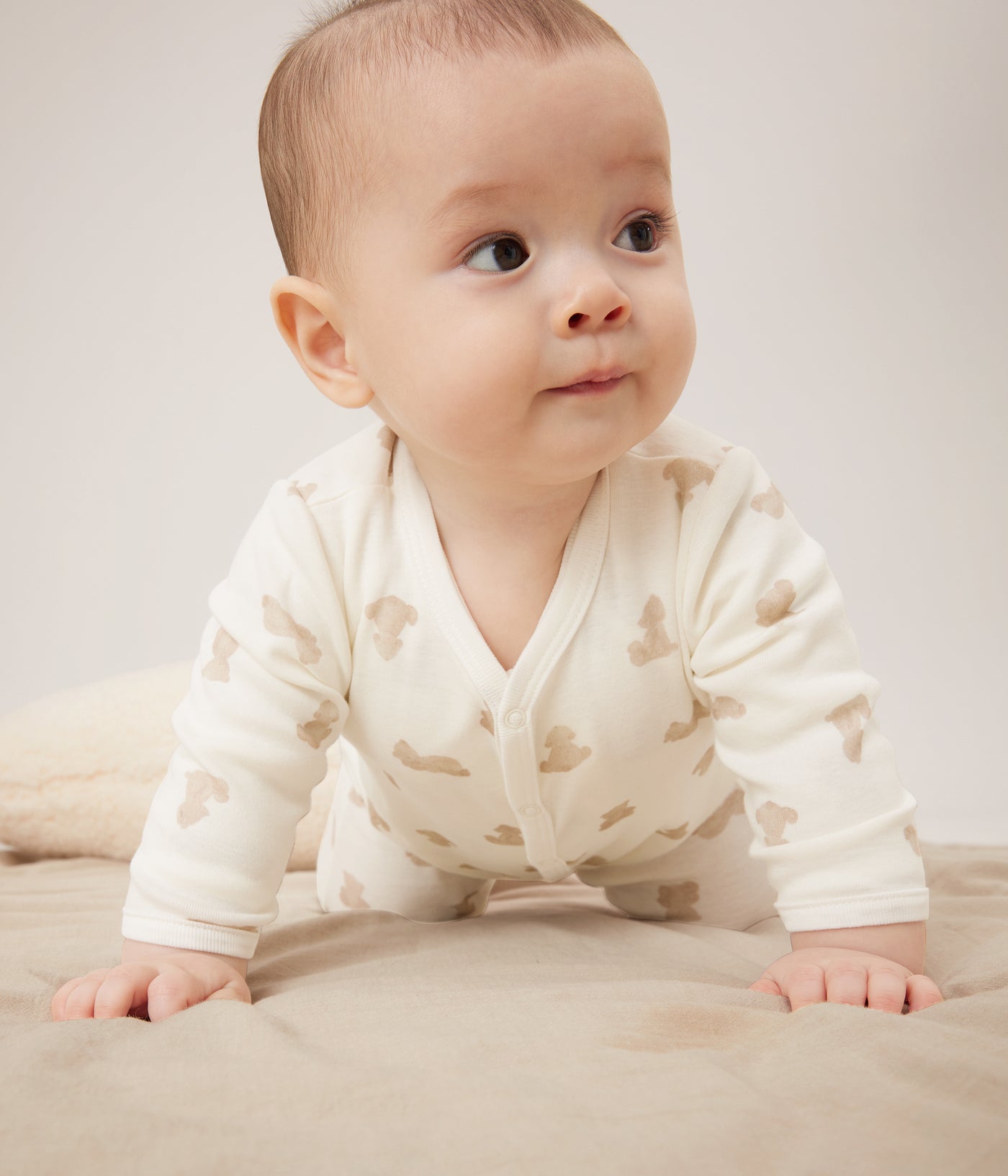 BABIES' FOOTLESS BEAR-PRINT COTTON PYJAMA SUIT