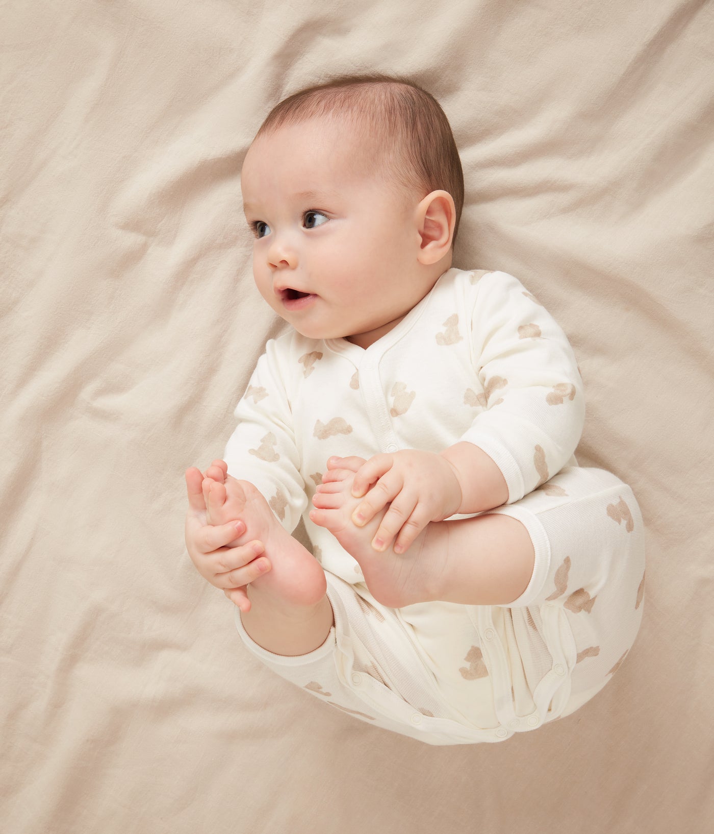 BABIES' FOOTLESS BEAR-PRINT COTTON PYJAMA SUIT