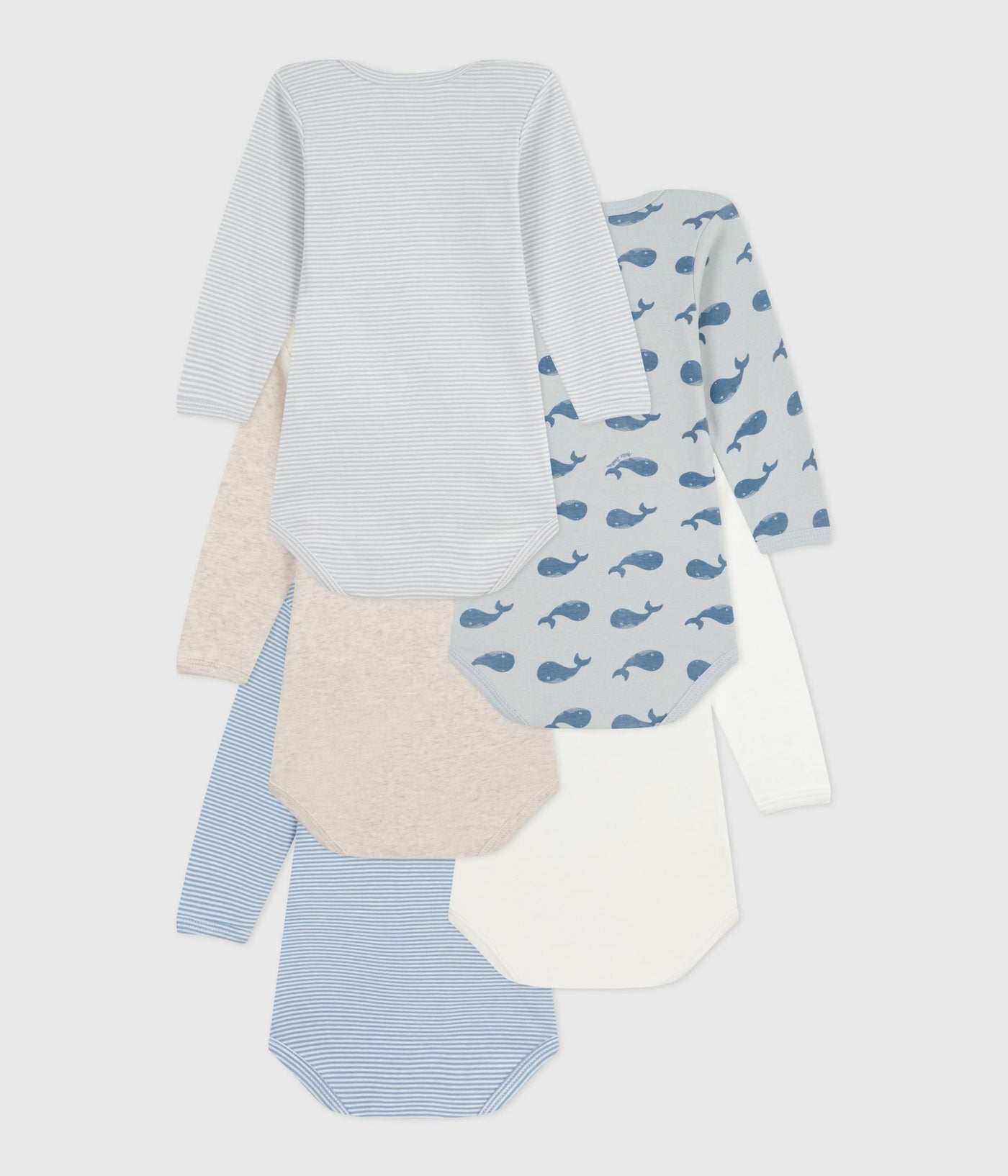 PACK OF BABIES' LONG-SLEEVED WHALE-PRINT COTTON BODIES