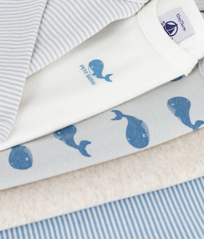 PACK OF BABIES' LONG-SLEEVED WHALE-PRINT COTTON BODIES