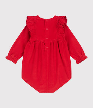 BABY GIRL'S ORGANIC COTTON CORDUROY ROMPERS WITH SMOCKING AND RUFFLES