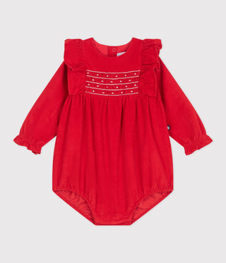 BABY GIRL'S ORGANIC COTTON CORDUROY ROMPERS WITH SMOCKING AND RUFFLES