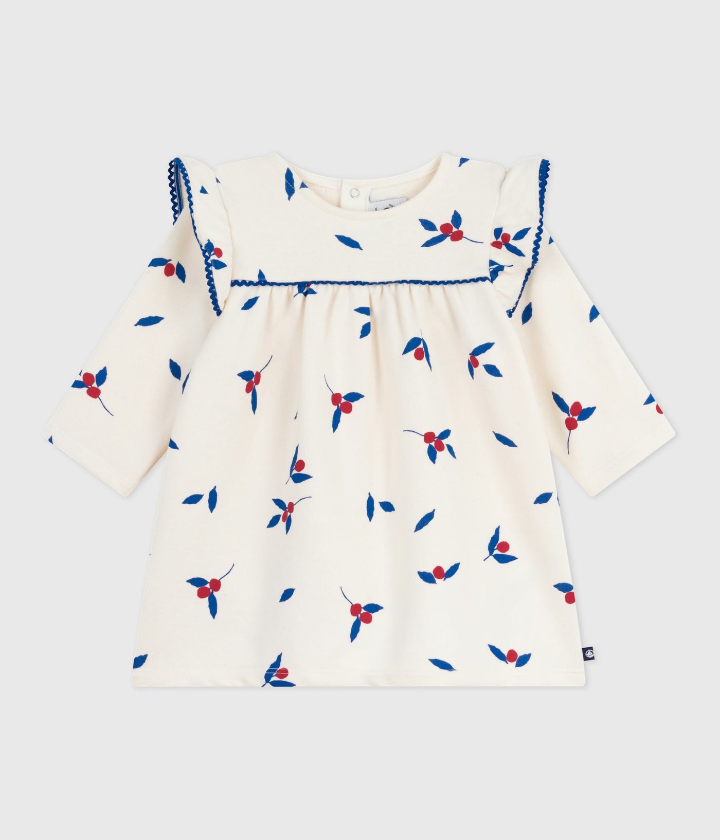 BABIES' LONG SLEEVED BERRY-PRINT COTTON DRESS
