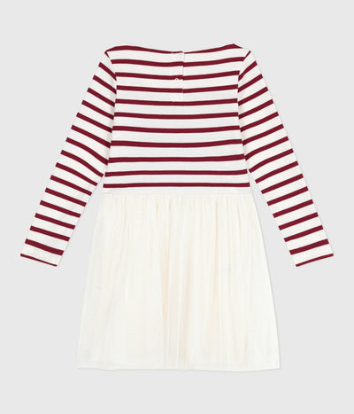 CHILDREN'S LONG-SLEEVED DRESS IN COTTON AND TULLE