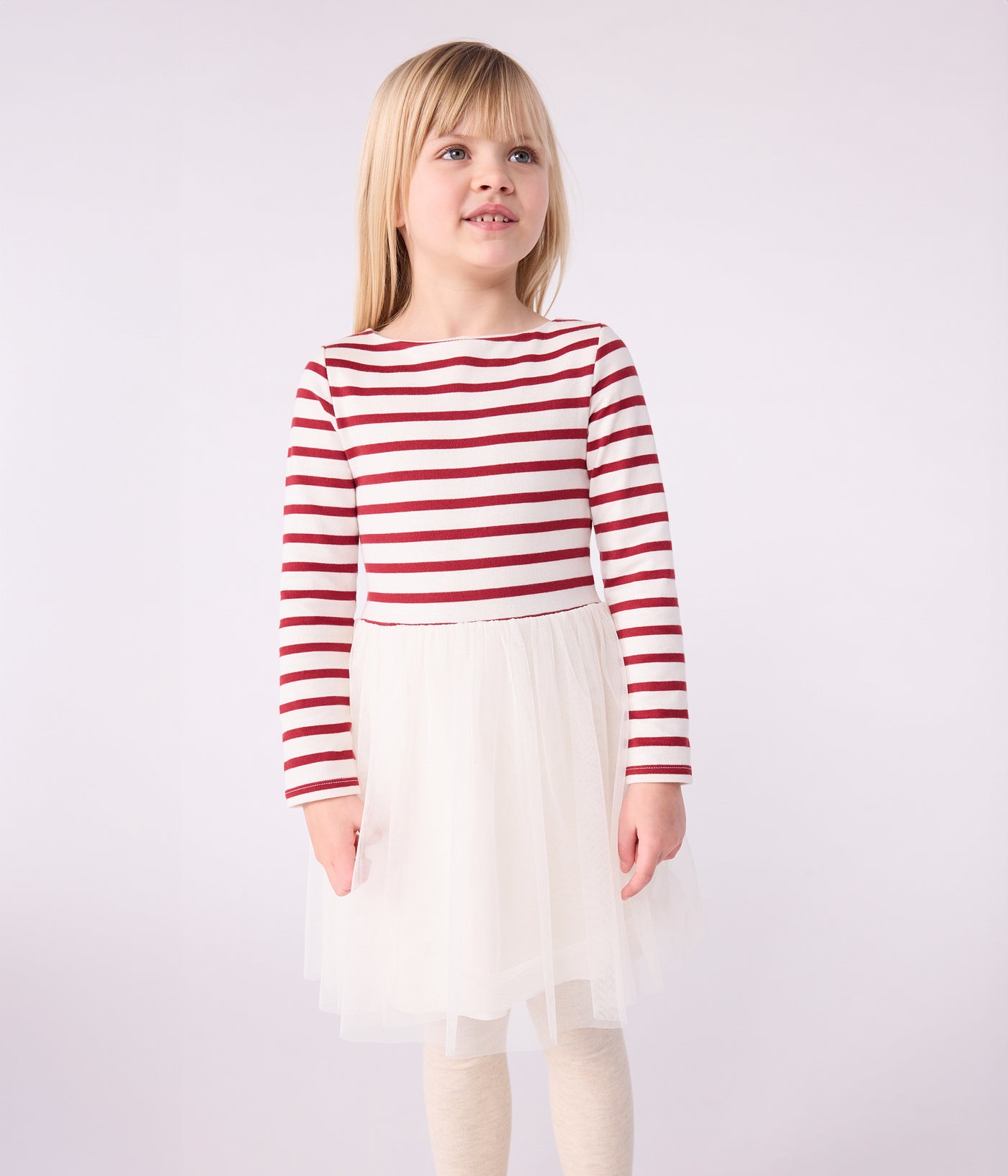 CHILDREN'S LONG-SLEEVED DRESS IN COTTON AND TULLE