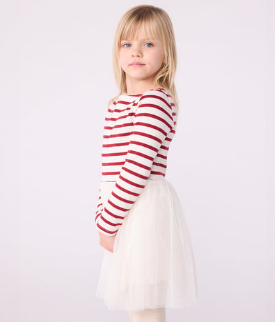 CHILDREN'S LONG-SLEEVED DRESS IN COTTON AND TULLE