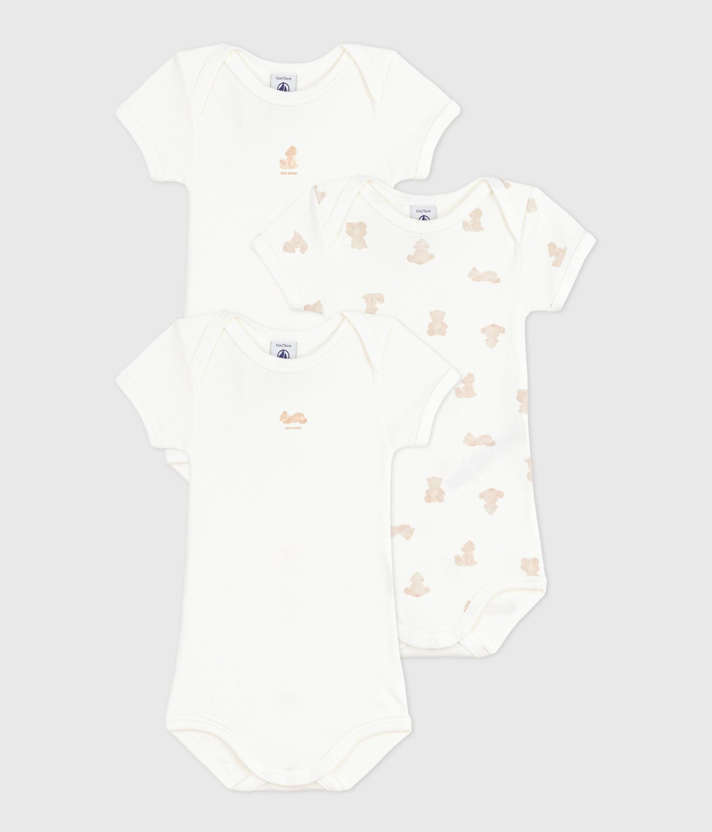 PACK OF BABIES' SHORT-SLEEVED BEAR-PRINT COTTON BODIES