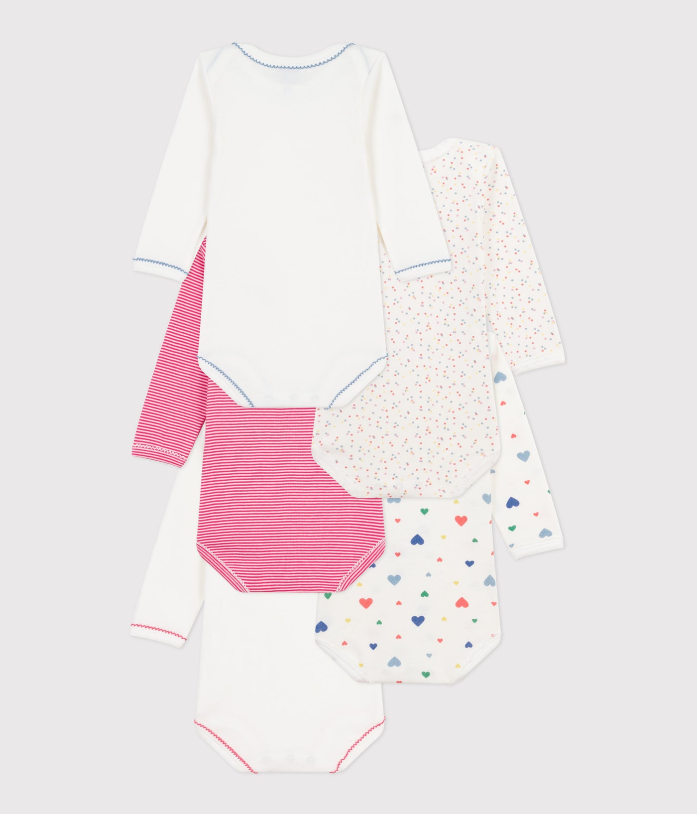 PACK OF LONG-SLEEVED HEART-PRINT COTTON BODIES FOR BABIES