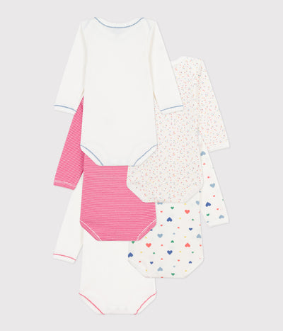 PACK OF LONG-SLEEVED HEART-PRINT COTTON BODIES FOR BABIES