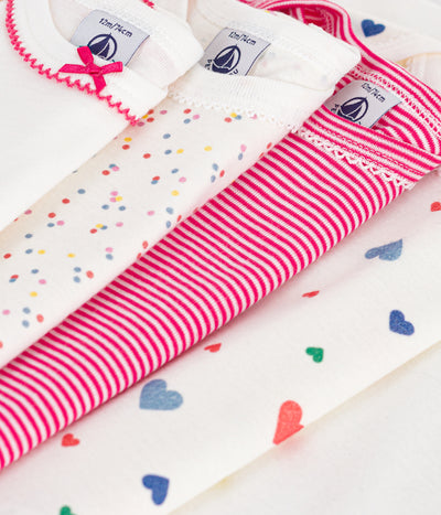 PACK OF LONG-SLEEVED HEART-PRINT COTTON BODIES FOR BABIES
