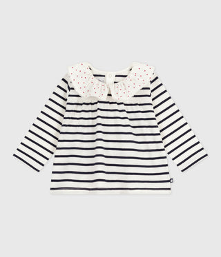 BABY GIRL'S LIGHTWEIGHT JERSEY BLOUSE WITH BRETON STRIPES