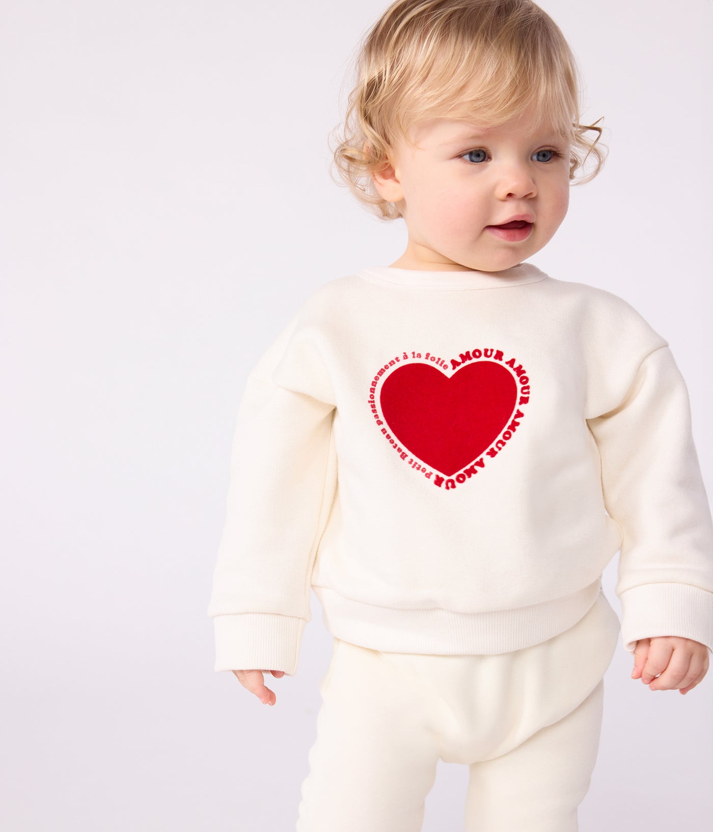 BABIES' HEART PATTERNED COTTON SWEATSHIRT