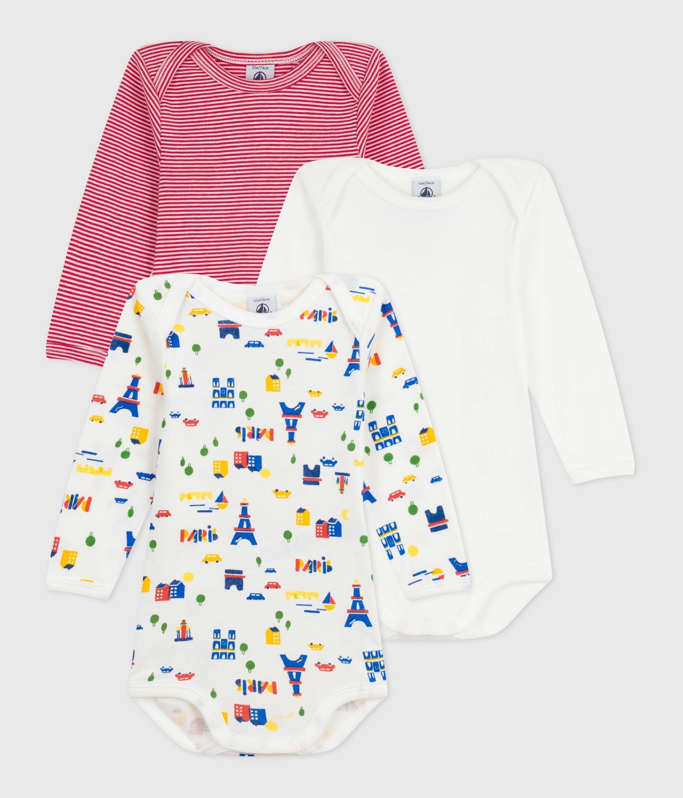 PACK OF LONG-SLEEVED PRINTED COTTON BODIES FOR BABIES