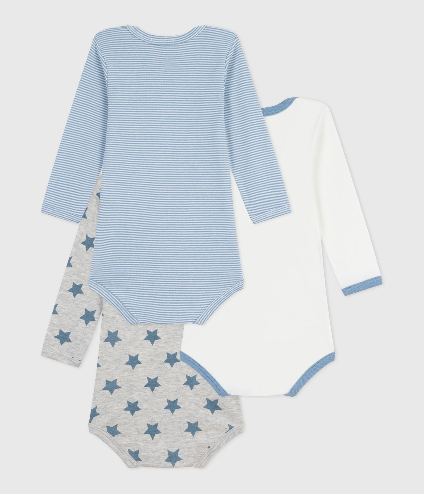PACK OF BABIES' LONG-SLEEVED STAR-PRINT COTTON BODIES