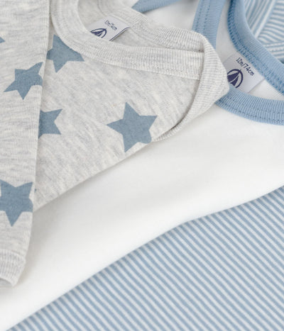 PACK OF BABIES' LONG-SLEEVED STAR-PRINT COTTON BODIES
