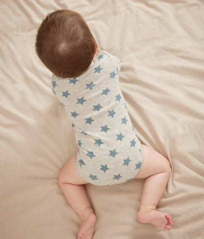 PACK OF BABIES' LONG-SLEEVED STAR-PRINT COTTON BODIES