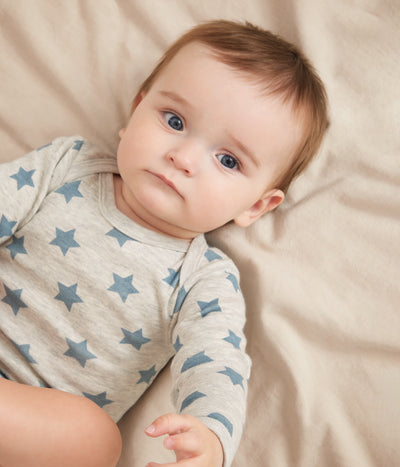 PACK OF BABIES' LONG-SLEEVED STAR-PRINT COTTON BODIES