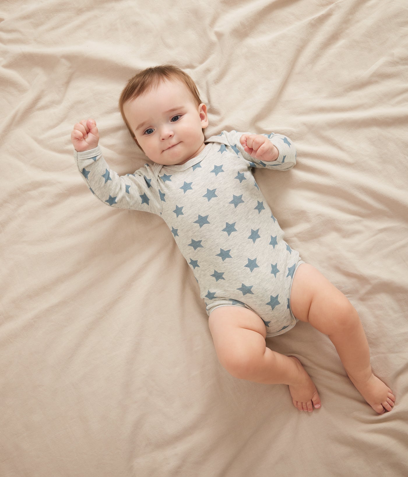 PACK OF BABIES' LONG-SLEEVED STAR-PRINT COTTON BODIES