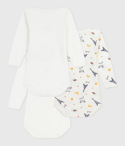 PACK OF BABIES' LONG-SLEEVED PARIS-PRINT COTTON BODIES