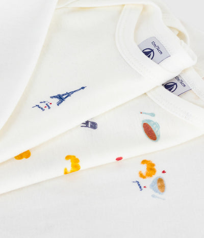 PACK OF BABIES' LONG-SLEEVED PARIS-PRINT COTTON BODIES
