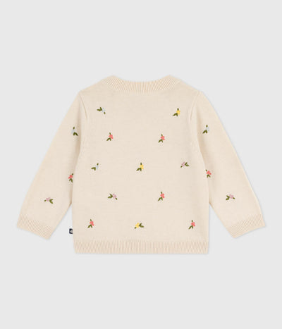 BABIES' JUMPER IN WOOL AND COTTON WITH EMBROIDERED FLOWERS