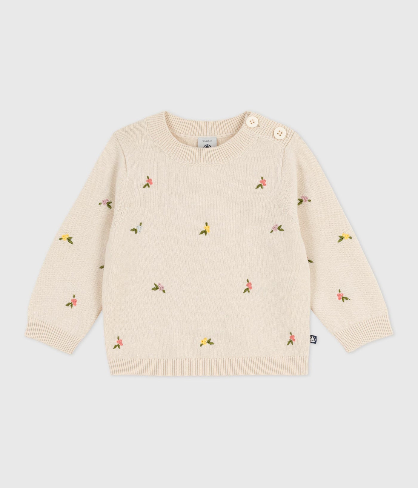 BABIES' JUMPER IN WOOL AND COTTON WITH EMBROIDERED FLOWERS