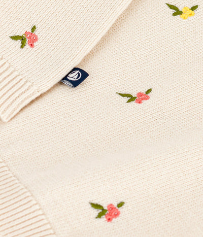 BABIES' JUMPER IN WOOL AND COTTON WITH EMBROIDERED FLOWERS