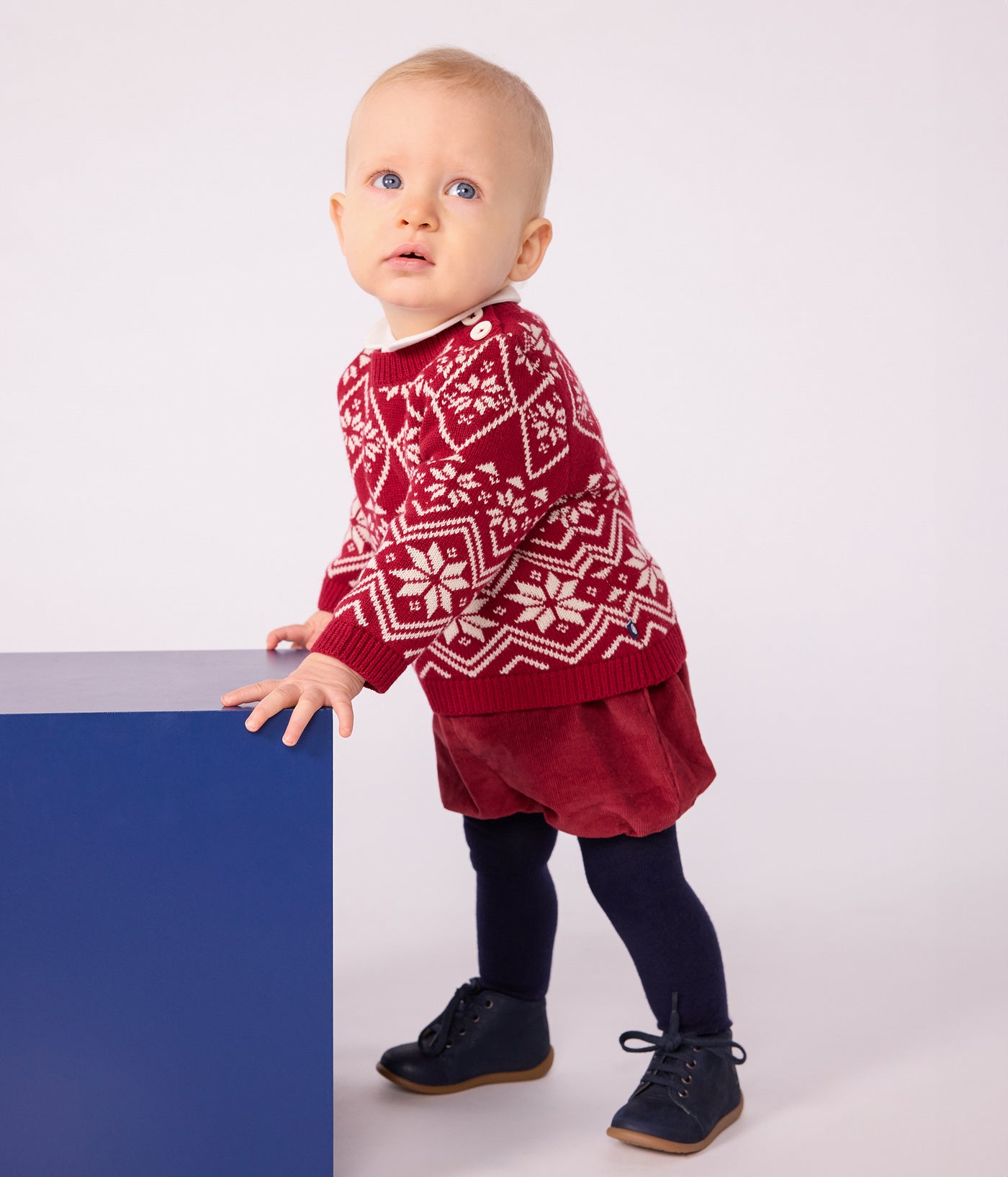 BABIES' PATTERNED WOOL AND COTTON JUMPER