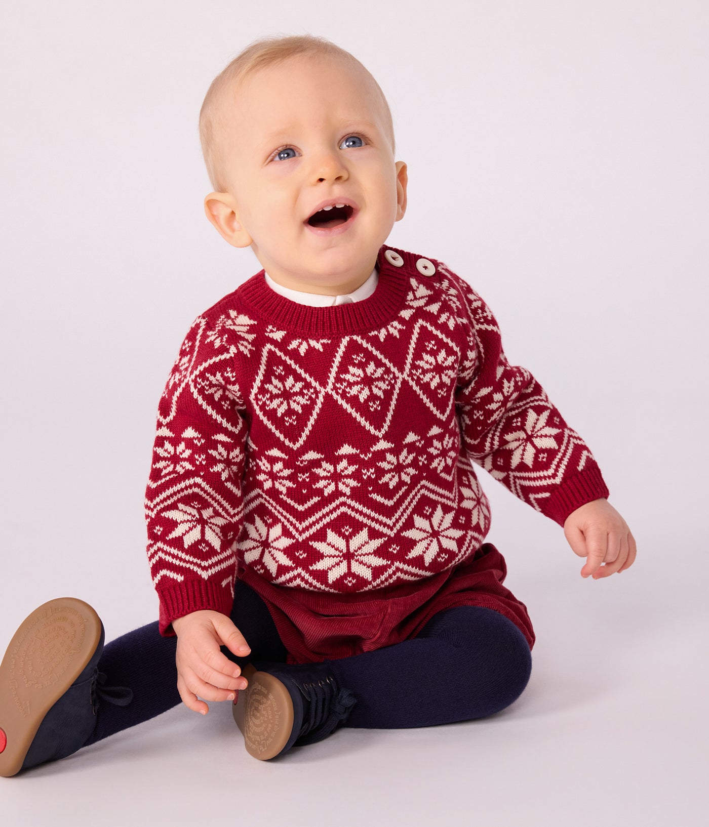 BABIES' PATTERNED WOOL AND COTTON JUMPER