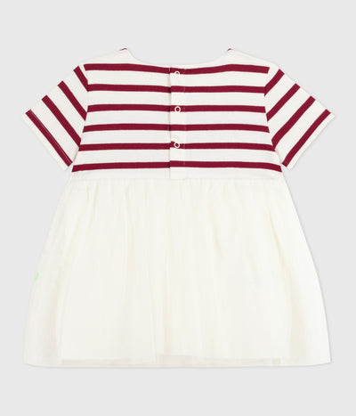 BABIES' SHORT-SLEEVED DRESS IN TWO MATERIALS