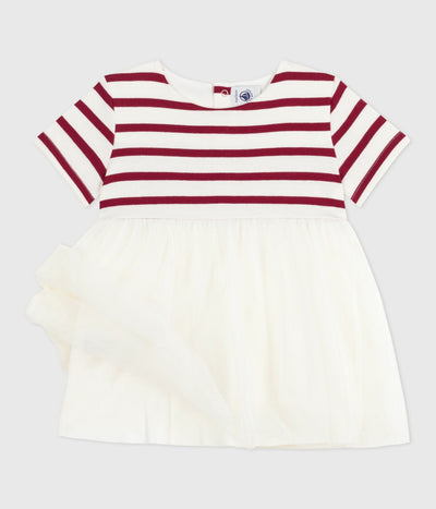 BABIES' SHORT-SLEEVED DRESS IN TWO MATERIALS