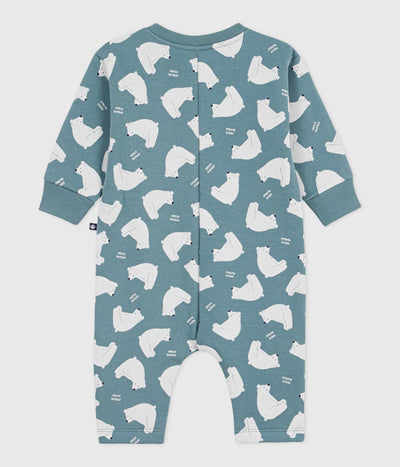 BABIES' WHITE BEAR-PRINT COTTON LONG JUMPSUIT