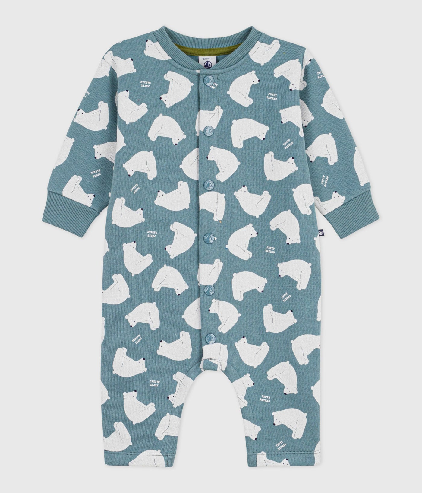 BABIES' WHITE BEAR-PRINT COTTON LONG JUMPSUIT
