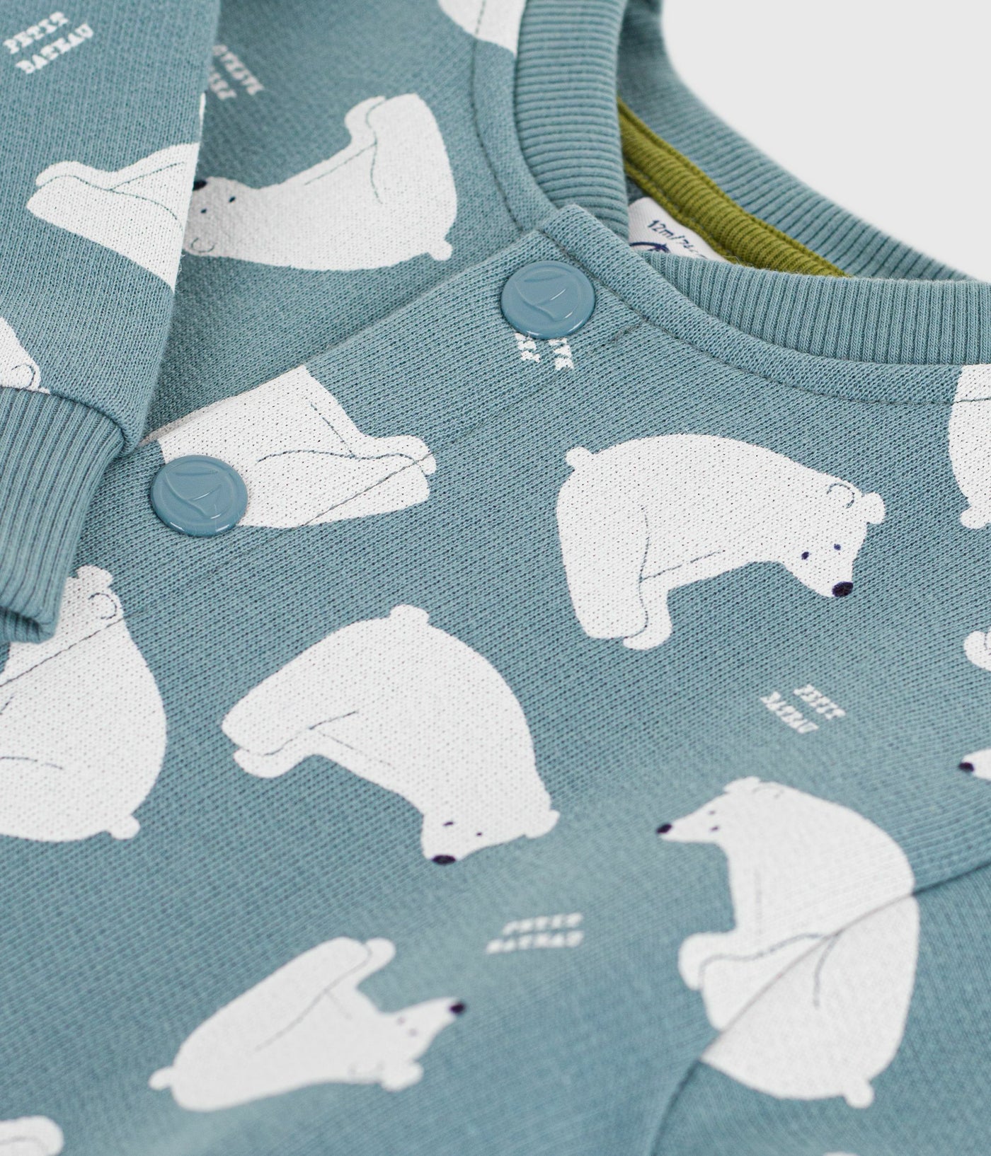 BABIES' WHITE BEAR-PRINT COTTON LONG JUMPSUIT