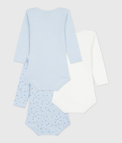 PACK OF BABIES' LONG-SLEEVED STAR-PRINT COTTON BODIES