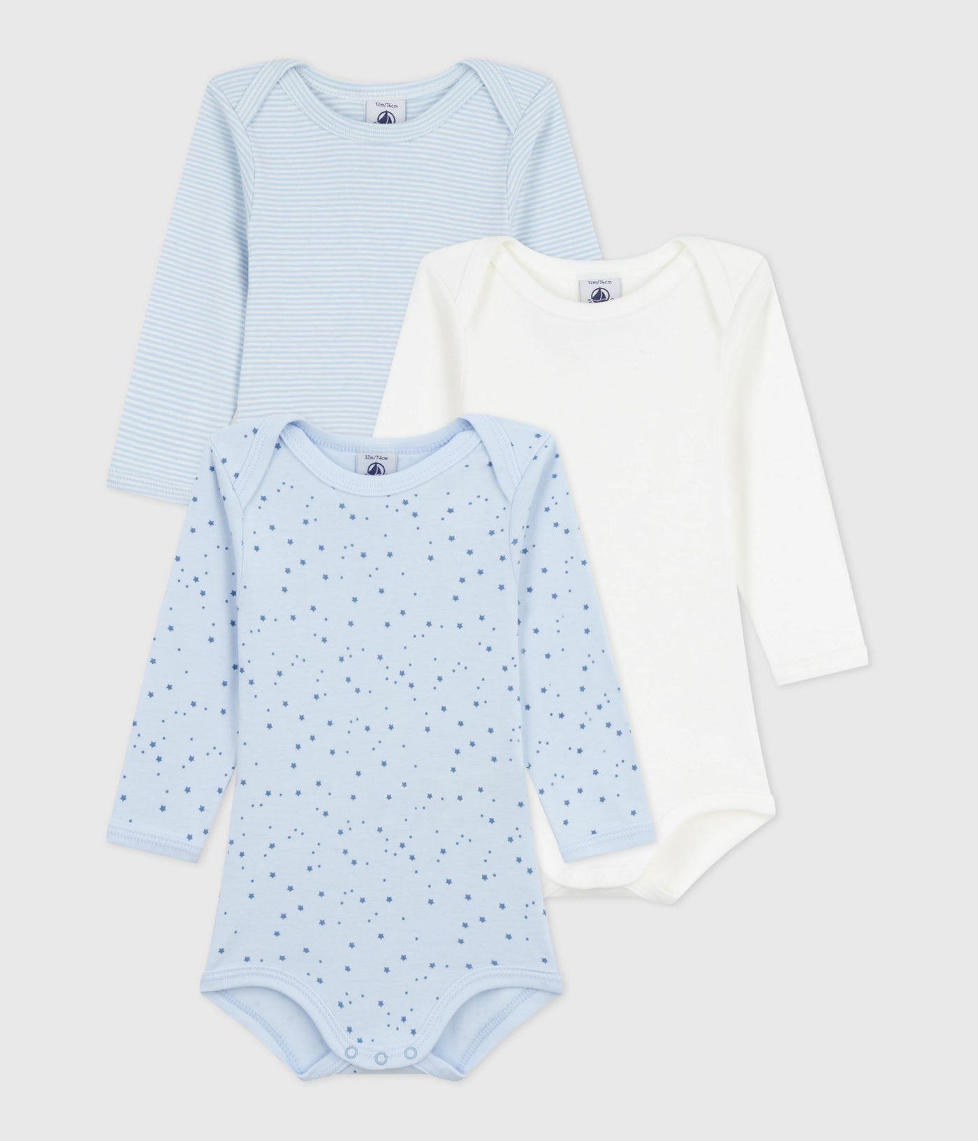 PACK OF BABIES' LONG-SLEEVED STAR-PRINT COTTON BODIES